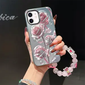 For iPhone 12 Mini pink rose suit bracelet phone Case For iPhone 12 Mini with silicone Shock proof design perfect for popular