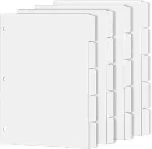 Binder Dividers for 3 Ring Binder, 1/5 Cut Tabs, Letter Size, Blank Write On Page Dividers with 5 Big Tabs for School Office Home, 4 Sets, 20 Dividers, White