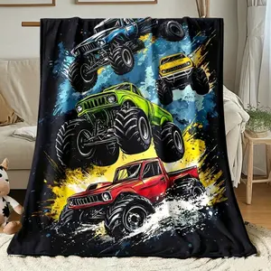 1PC Extreme Off-Road Monster Truck Printed Rug, for car enthusiasts' home decoration. Flannel rug, coral fleece rug, bedding set, sofa cover rug. Suitable for sleeping during the day or watching movies on the sofa. Available in spring and summer.