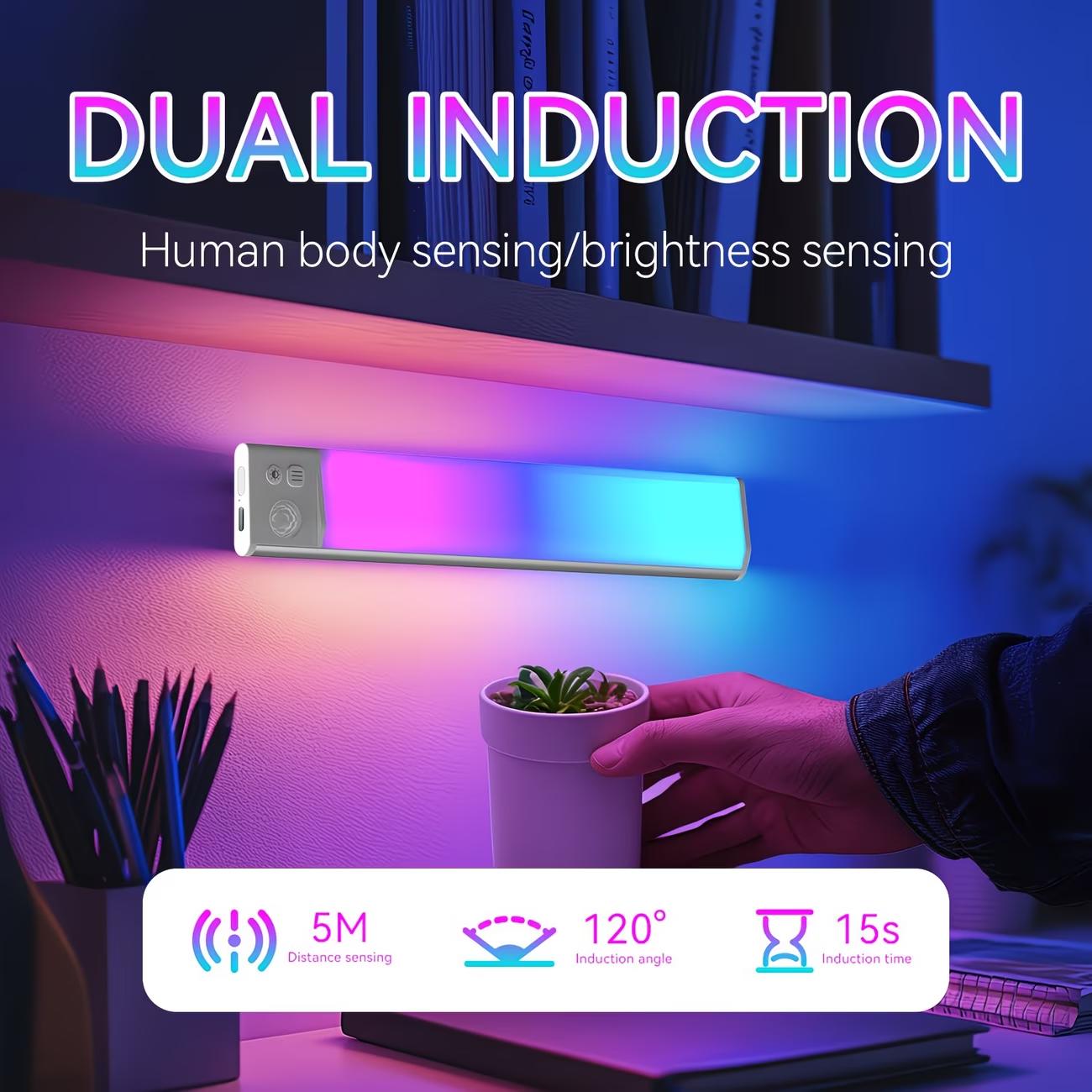 RGB Dynamic Sensing Night Light Strip — Smart Cabinet Light, 1500mAh Rechargeable Design, Magnetic No-Drill Installation, Perfect for Kitchens, Wardrobes, Staircases, Bathrooms, and Stylish Vacation Home Decor.