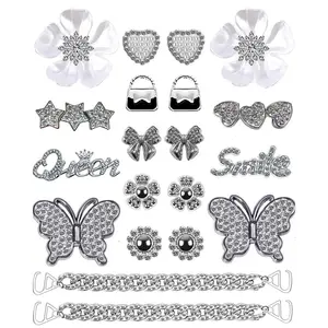 18pcs Shiny Bling Shoe Charms - Butterfly, Flower Chain Decorations for Clogs, Sandals