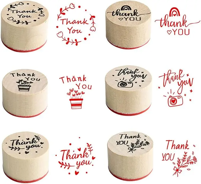 Thank You Wooden Stamp Set, 6 Pcs Rubber Stamps | 6 thank you themed wooden rubber stamps. Ideal for card making, gift tags, scrapbooking, and wedding invitation crafts.