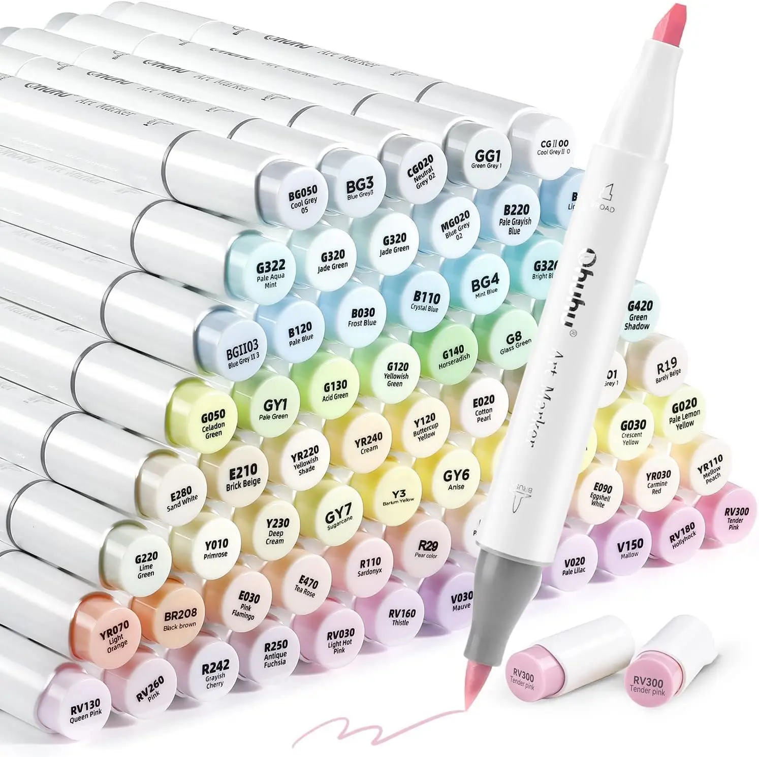 Ohuhu 96 Pastel Colors Markers Alcohol Based -Sweetness + Blossoming - Double Tipped Art Alcohol Markers - Brush & Chisel/Fine - Refillable Ink