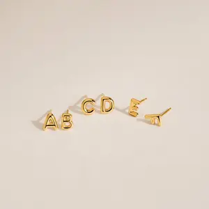 Bubble Letter Studs by Caitlyn Minimalist - Dainty Initial Stud Earrings in  Gold - Personalized Jewelry - Birthday Gift for Her