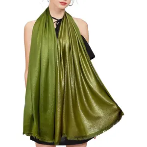 Women's Sparkling Metallic Pashmina Shawls and Wraps Long Party Scarf Solid Color Two Tone