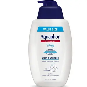 Aquaphor Baby Wash and Shampoo Unscented 25.4 fl oz Pump Bottle for Sensitive Skin with Chamomile Essence and Provitamin B5 Extra Mild 2 in 1 Solution Tear-Free Cleansing