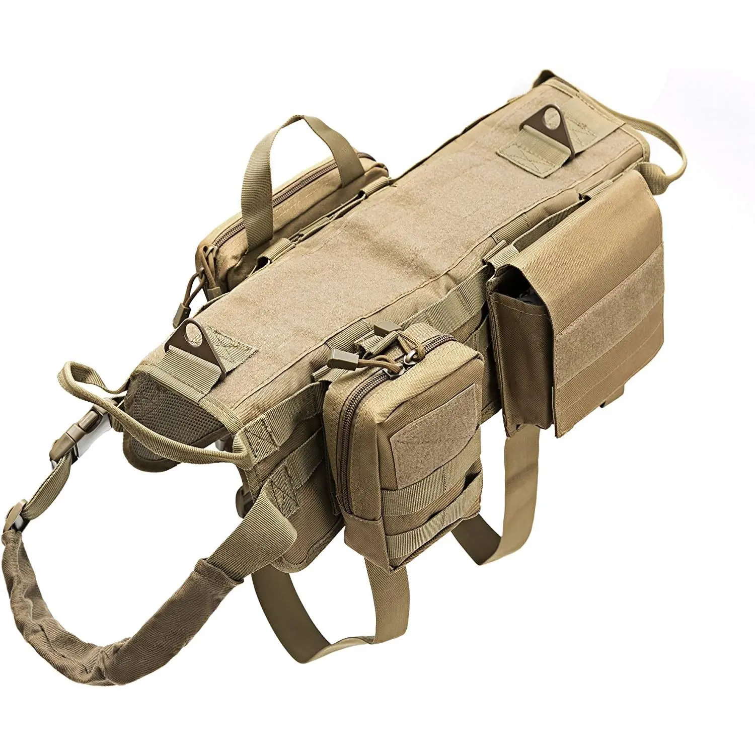Tactical Dog Molle Vest Harness K9 Adjustable Outdoor Training Service Camouflage Harness with 3 Detachable Pouches Brown Size XL