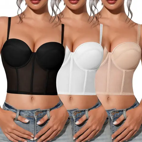 【SohoChic】Mimilemon Women's Push-Up Jacquard Bustier Bra - S-5XL Plus Size, Adjustable Straps, Wire-Free, Daily Comfort, Versatile Layering Lingerie, Bras for Women, 1-Piece Sleeveless, Suitable for Halloween, Christmas