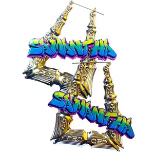 Personalized Custom Retro Nameplate Graffiti Bamboo Earrings