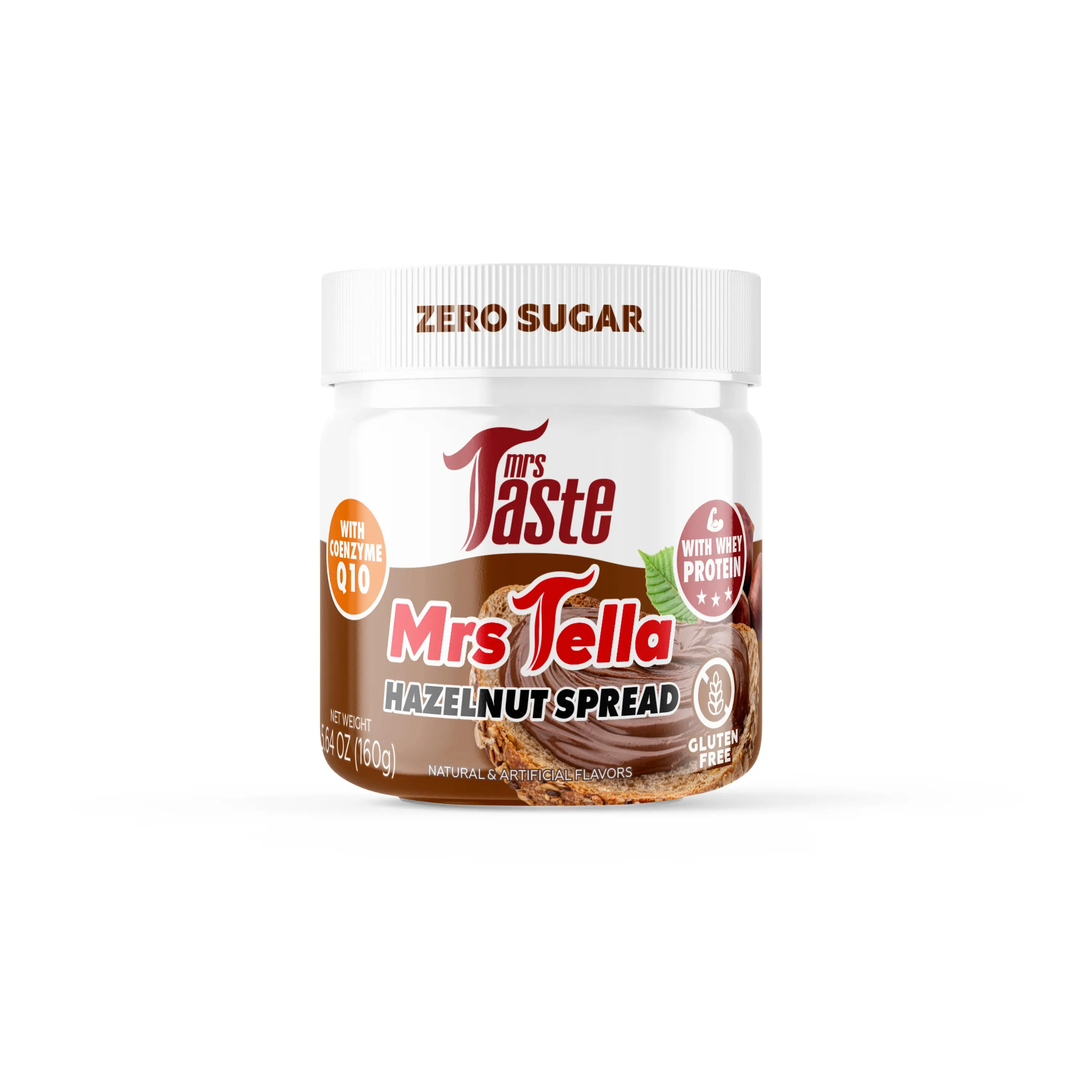 Mrs. Taste MRS TELLA ( CHOCOLATE HAZELNUT )  Spread - 5.6oz | Sugar-Free, Gluten-Free, High-Protein & CoQ10 Boost