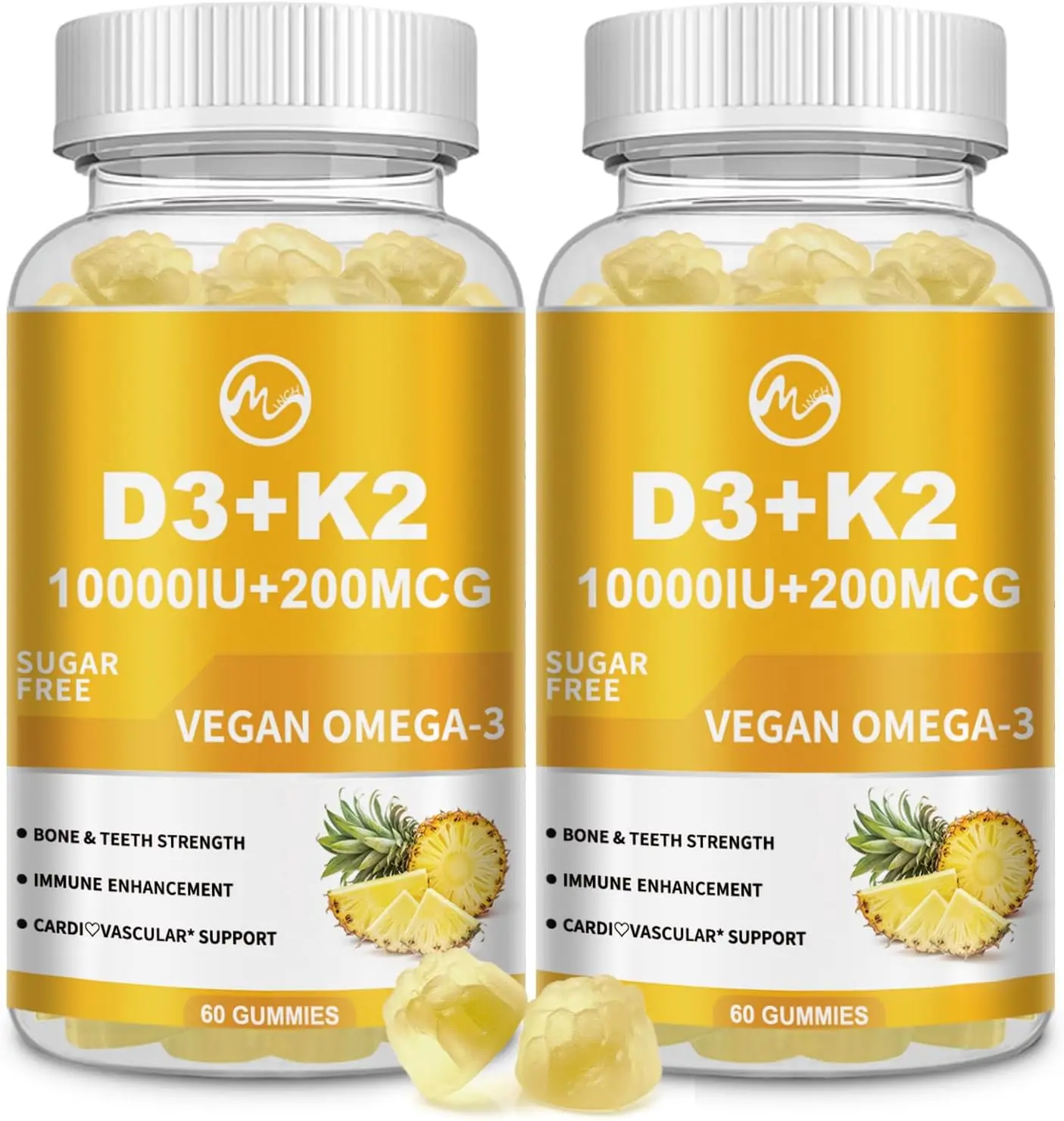 (2 Pack) Vitamin D3 K2 Gummies, Vitamin D3 10000IU, K2 (MK-7) 200mcg, 6-in-1 Vitamina D3 con K2 Supplement with Omega-3 for Women and Men - Bones, Teeth & Immune Support, Sugar Free