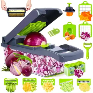 Vegetable Chopper, Sktome Veggie Chopper, Multifunctional 12 in 1 Food Chopper, Vegetable Slicer Dicer with 8 Blades, Onion Chopper Vegetable Cutter with Salad Garlic Carrot sktome