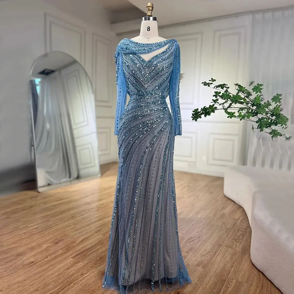 Silver Nude Mermaid Elegant High Split Evening Dresses Gowns Luxury Beaded 2025 For Women Party