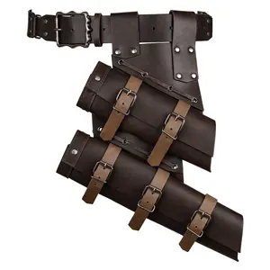 HiiFeuer 2 PCS Medieval Double Sword Frog with Vintage Belt Set PU Leather Renaissance Adjustable Sword Holder Sheath Hoslter for Ren Faire Cosplay Costumes Man Clothes Menswear Faux Dark Brown A