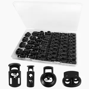 60 Pack 4 Sizes Plastic Cord Lock Spring Toggle Stopper Draw String Clip For Drawstrings Shoelaces Paracord Hoodie Cord Clips Sweatpants And More