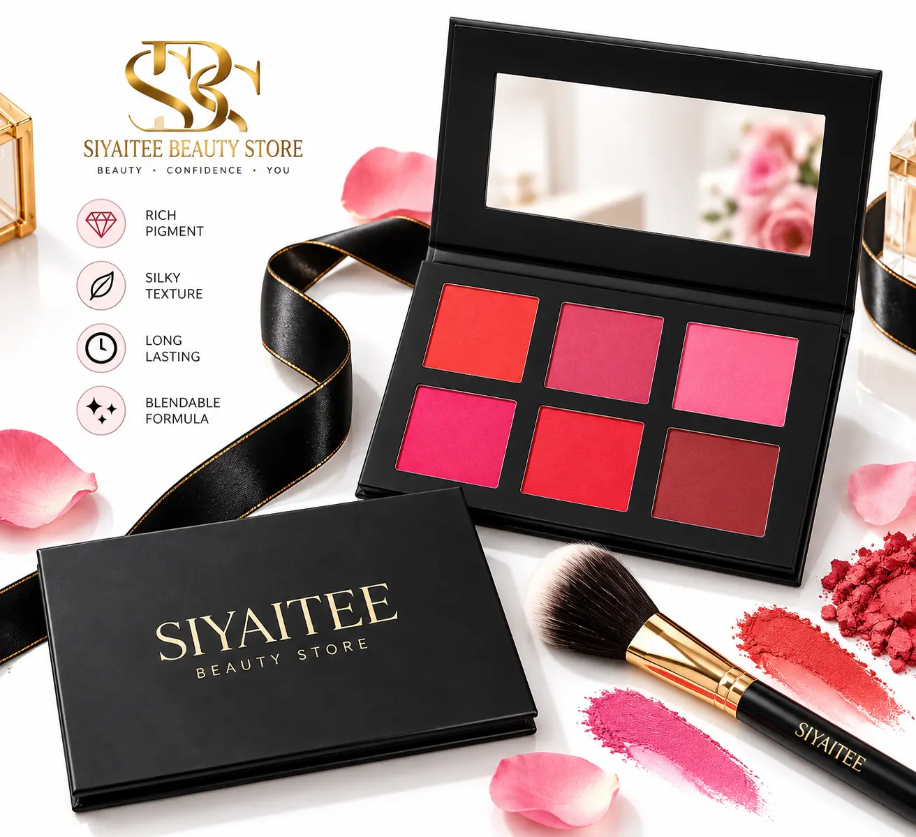Siyaitee Beauty Store Blush Combo (1 Cream Blush Palette & 1 Powder Blush Palette)