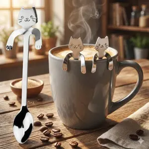 Cartoon Heat-Resistant Non-Slip Hanging Coffee Spoon, Rustproof Stirring Stick for Kitchen & Office, Fun Creative Utensil with Drain Hook, Dishwasher Safe Stirrer, Coffee Accessories