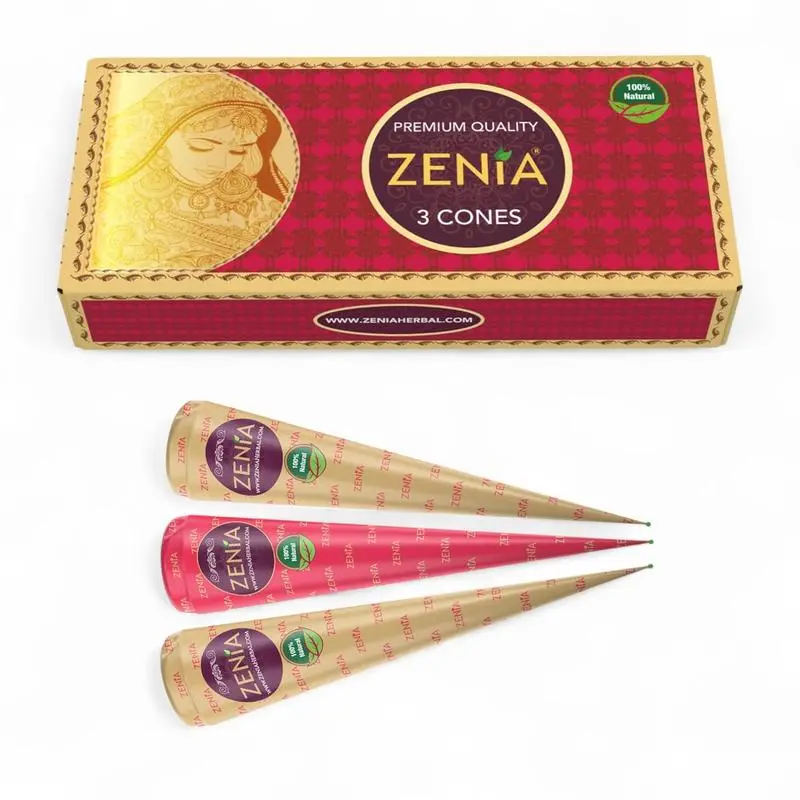 3 Pack - 25g Fresh Zenia Natural Henna Cones