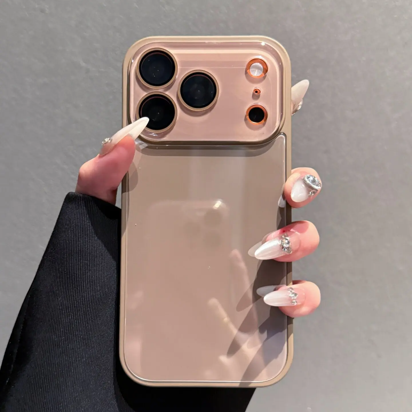 Caramel Nude Glossy Hard Phone Case, Skin-Feel Soft TPU Bumper & Hard PC Back, Full Lens Protection, Cute Minimalist Pink & White, Compatible with iPhone 17/16/15/14/13/12/11 Pro Max Plus Air 17E 16E MINI