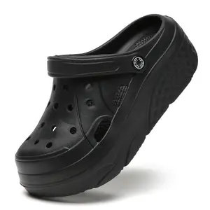 [SolidColorPlatformClogs]Women'sSolidColorPlatformClogs,CasualHollowOutDesignGardenShoes,ComfortableSlipOnShoes