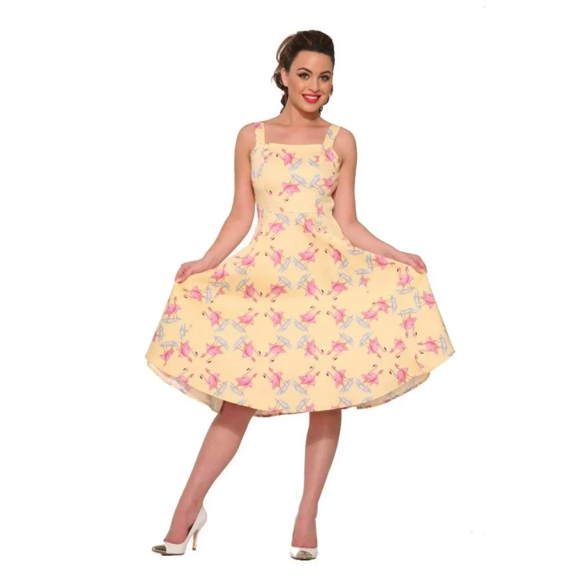 3466 Flamingo Love Sundress in Yellow