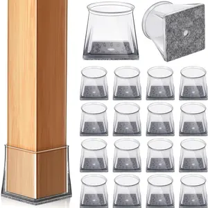 16 Pcs Square Chair Leg Floor Protectors, Clear Silicone Cap with Felt Slider, M Size Fit 1-1/16” to 1-5/16”, Hardwood Floor Protection Home