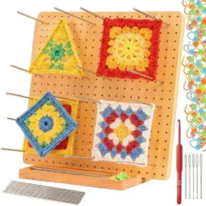 11" Crochet Blocking Board with 20 Pins, 5 Needles, 1 Red Crochet Hook, 20 Colored Yarn Buttons,Granny Square Blocking Boards for Crochet Projects, Bamboo Blocking Boards for Wooden Crocheting and Knitting Accessories Gifts for Crocheters