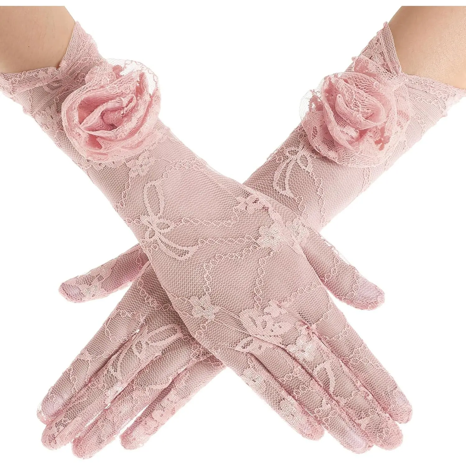 Lace Gloves Women - Floral Opera Gloves Stretchy Elegant Tea Party Accessories for Wedding Prom Evening Party