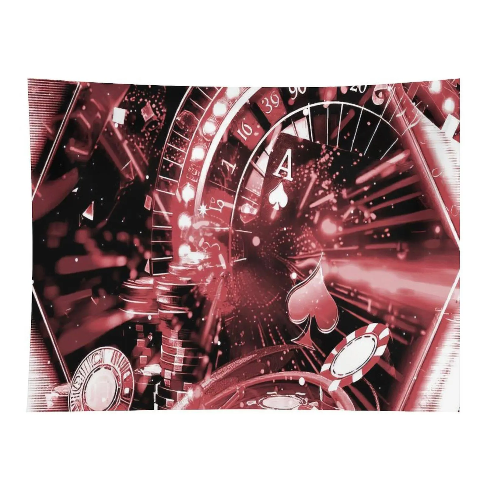 Red Casino Gambling Theme Wall Tapestry, Ace Spade Poker Chip Roulette Neon Glow Art Wall Hanging For Game Room Party Decoration