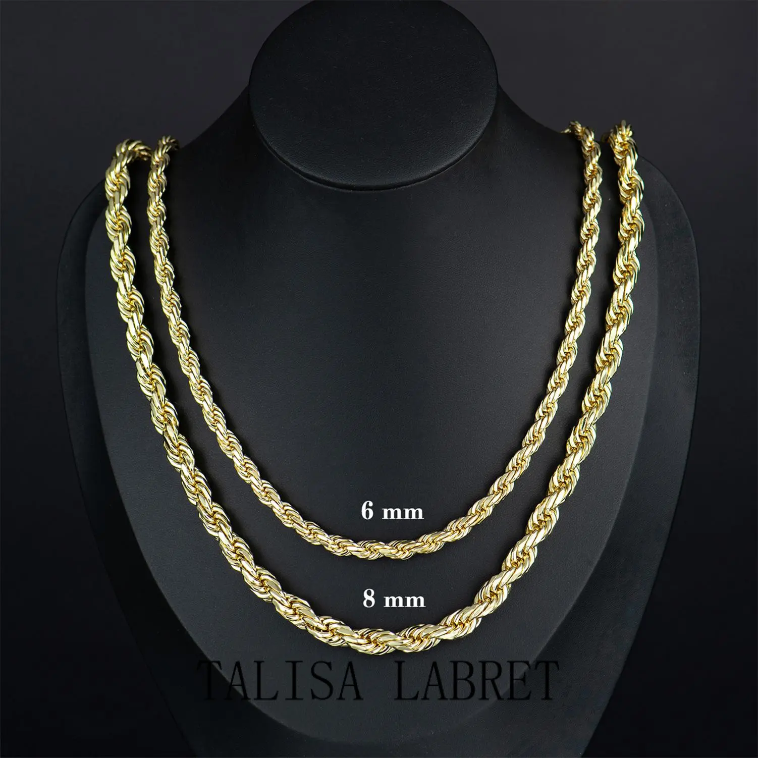 Holegend 14K Real Gold-Plated Rope Chain Necklace for Women and Men,Upgraded Shine, Faceted Cut, Tarnish-Free, Goldstone necklace 6mm/8mm, 22"/24" Jewelry,Father's Day GiftTALISA