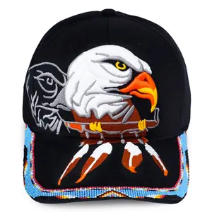 Eagle With Pipe Embroidered  Beaded Baseball Cap With Brim Unisex Native American Style