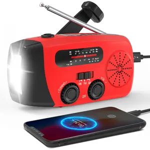 Emergency Radio: Solar-Powered, Power Bank, Hand Crank, AM/FM NOAA Portable Weather Radio, 2000mAh Mobile Power, USB Charging, Solar, With LED Flashlight, Hurricane, Survival Gear, Winter