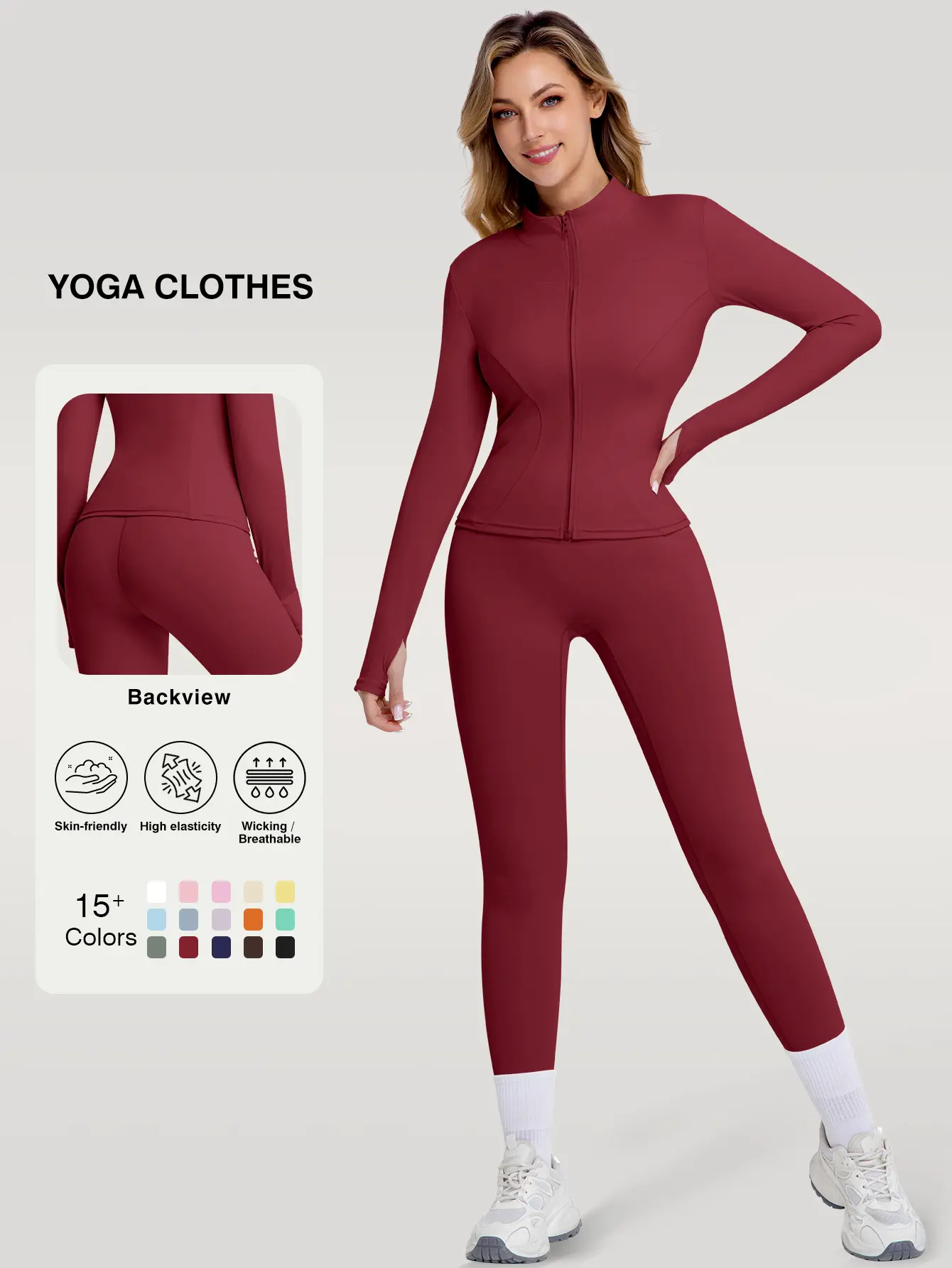 Women's 2-Piece Modest Sports Set - Quick-Dry Zip-Up Jacket & High-Waist Pants, Lightweight Breathable Patterned Activewear, Above-Ankle Leggings, All-Season Wear Workout Sets for Yoga, Outdoor Running