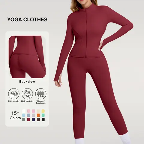 Women's 2-Piece Modest Workout Sets - Quick-Dry Long-Sleeve Zip-Up Jacket, High-Waist Above-Ankle Pants, Lightweight Breathable Patterned Gym Activewear, All-Season for Yoga, Outdoor Running, Workout Sets Women