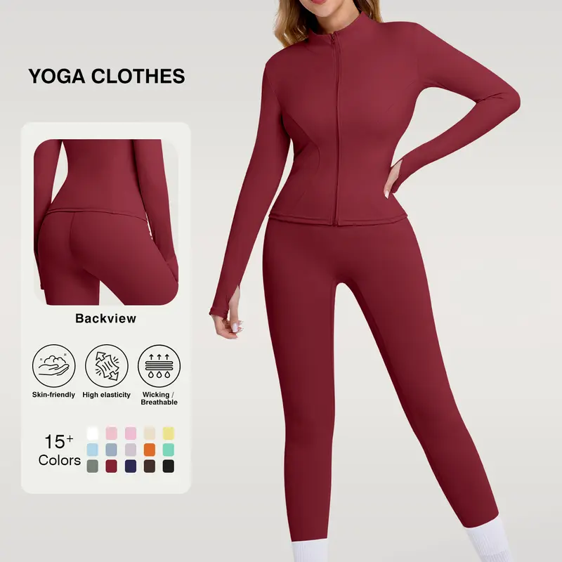 Women's 2-Piece Modest Workout Sets - Quick-Dry Long-Sleeve Zip-Up Jacket, High-Waist Above-Ankle Pants, Lightweight Breathable Patterned Gym Activewear, All-Season for Yoga, Outdoor Running, Workout Sets Women