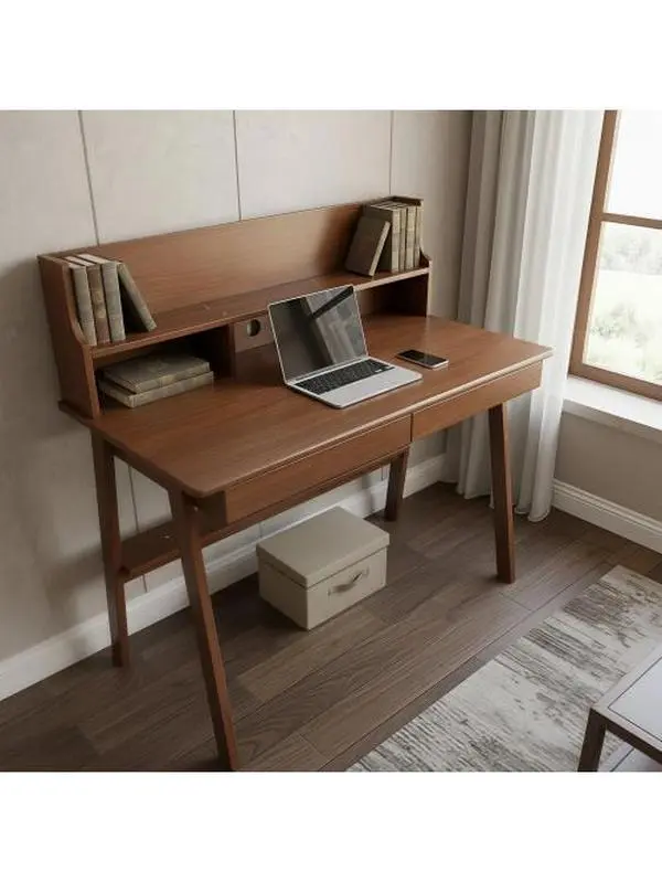 100% Solid Wood Desk Writing Computer Desk Mid Century Modern Home Office Table with Drawer for Bedroom