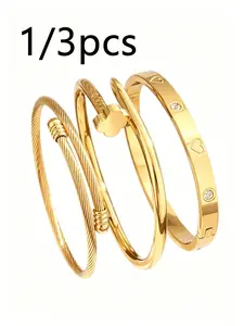 1/3pcs stainless steel bracelet set, fashionable jewelry wristband, suitable for women's everyday wear and as a gift, Fashionable Bangles