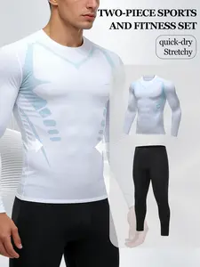 Men’s Compression Long Sleeve Shirt + Pants Set, Quick Dry Stretch Performance Athletic Base Layer, Workout Fitness Suit for Gym, Running & Outdoor Activities