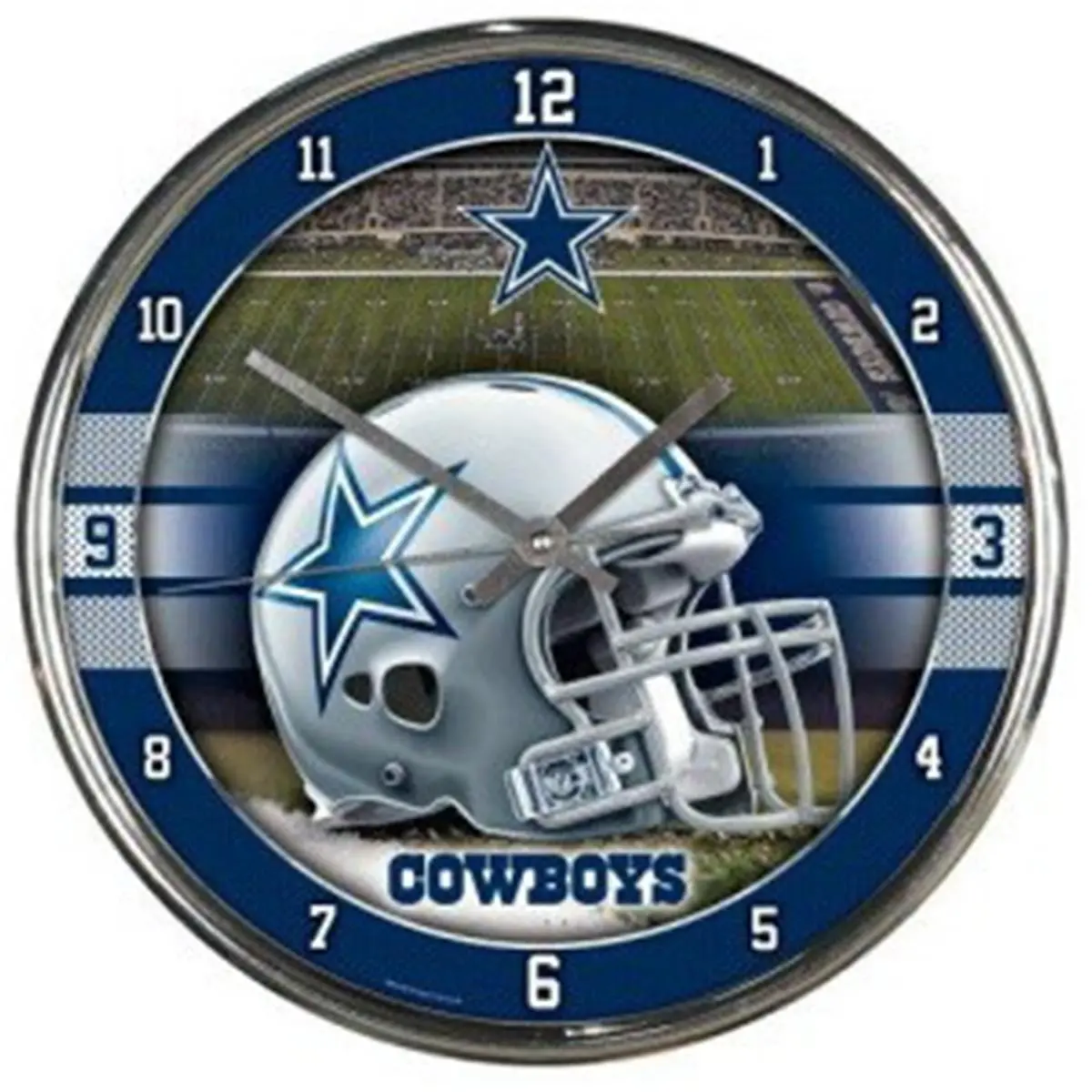 212 MAIN 12" Round Chrome-Plated Metal Retro Classic Wall Clock with Metal Hands, Dallas Cowboy Sports Collectible Home Decor Accessory, Dallas Cowboy Accessories
