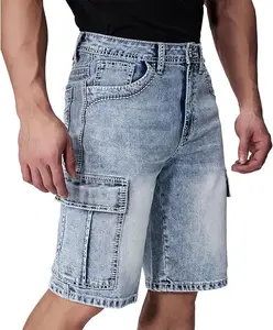 Men's 6-Pocket Cargo Denim Shorts Loose Fit Summer Casual Workwear Shorts, Relaxed Multi-Occasion Bottoms for All Body Types, Washed Cotton Streetwear