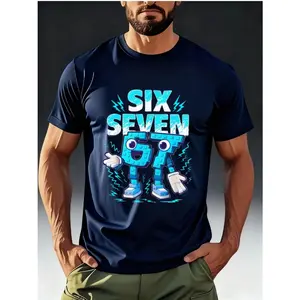 Men's SIX SEVEN Number '6' & '7' Digital Print T-Shirt - Casual Short Sleeve Round Neck Summer Top with SIX & SEVEN, Machine Washable for Casual Attire & Parties (Ideal for Casual Outfits) - Stylish & Comfortable for Few Weeks Up