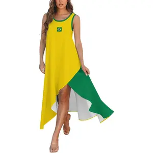 Brazil Flag Inspired Sleeveless High-Low Hem Dress