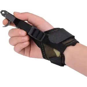 Archery Compound Bow Release Aid Trigger Caliper Shooting Camo/Black Design - Adjustable Black Wrist Strap (Pack of 1)