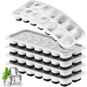 Tray 5 Pack, Stackable   Trays with Lid- Easy Release  Ice Tray,  Rectangular  Mold Set for , Coffee,  & Drinks- Black