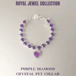 Purple Pet Necklace Royal Jewel Collection Collar with Purple Diamond Heart Necklace Magnetic Breakaway Safe for Small Dogs Cats Handmade in USA Durable Crystal Diamonds