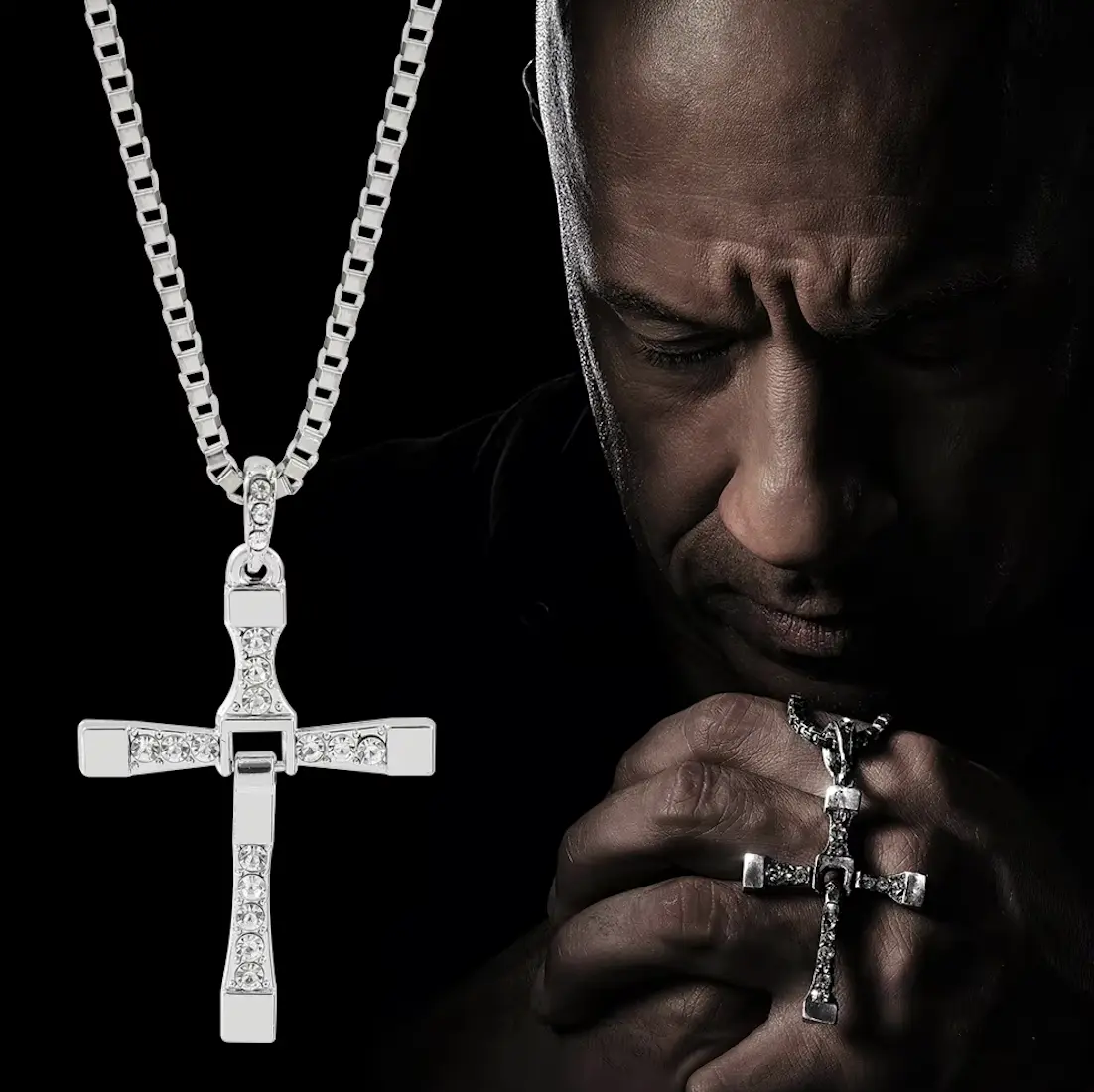 Dominic Toretto's Silver Cross Alloy Necklace from Fast and Furious FAMILY Cross Chain