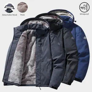 "JM Men Detachable Hood Fleece-lined Thick Windproof Cotton Puffer Jacket for Winter Outdoor (Single Piece)"