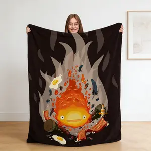 Howls Moving Castle Calcifer Blanket Ultra Soft Flannel Cozy Warm Bedroom Couch Sofa Travel Home Hiking Picnic Bedding Throw Decor Birthday Gift Christmas Gift for Anime Fans Teens Men Women Kids Ghibli Magic Style