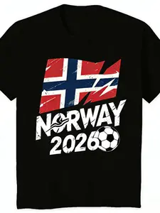 2026 Soccer Graphic T-Shirt, Nordic Flag & Football Print Casual Tee, World Cup Streetwear for Fans, Trendy Retro Short Sleeve Top