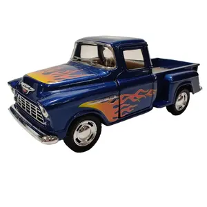 KINSMART 1955 Chevy Step-side Pick Up 1:32 Scale 5" Diecast Model with Openable Doors & Pull Back Action Blue Classic American Truck